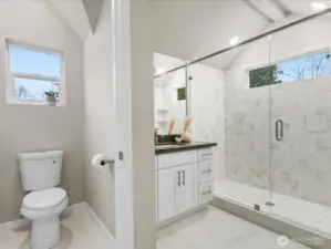 Brand new bathroom with radiant heat floors.