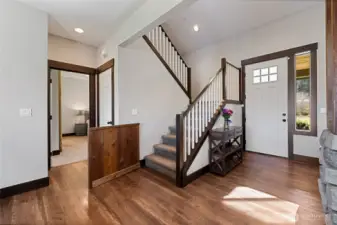 The spacious primary bedroom is conveniently located on the main level.