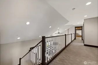 Upstairs hallway leads you to the ultimate entertainment zone—the theatre room.