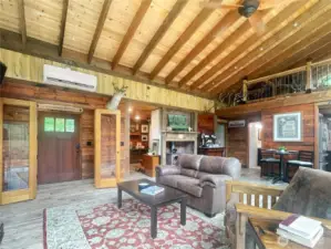 LODGE LIVING ROOM WITH WOOD STOVE