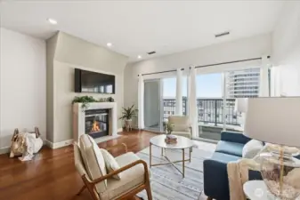 Living Room, Hardwood Floors, High Ceilings, Large Windows