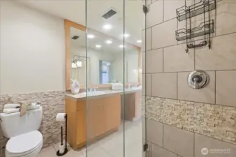 Bathroom, Tile Walk-In Shower, Double Vanity