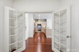 French Doors, Office, View to Kitchen