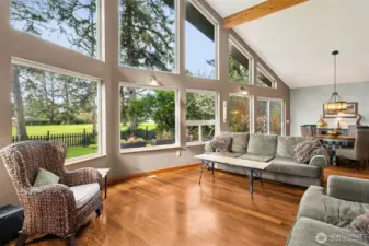 Wall of floor-to-ceiling windows for an abundance of natural light