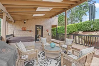 covered with sky lights outside gathering area with Hottub & bbq leads onto 5th bonus room great for home office