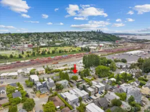 Aerial view looking SE.