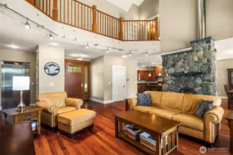 Entry to the living room with the elevator close by.