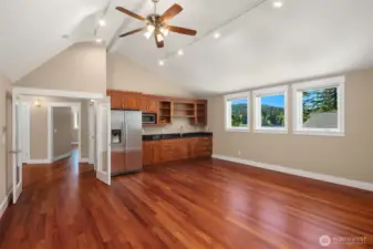 Man cave with kitchen