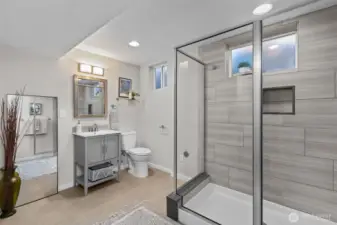 Oversized lower-level bathroom conveniently located next to the bonus room.