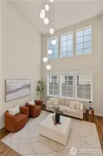 living room with newly installed light