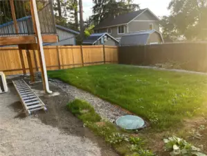 Huge backyard fenced area for kids to play or furry friends to enjoy