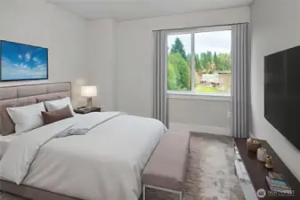 Bedroom 3 on upper level. Virtually staged.