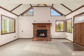 Vaulted ceilings in the entry way to the living room.
