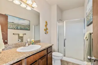 Main level 3/4 bath perfect for guests and family alike.