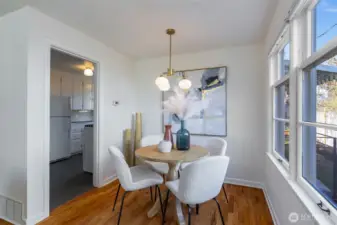 Dining area off the living room and kitchen