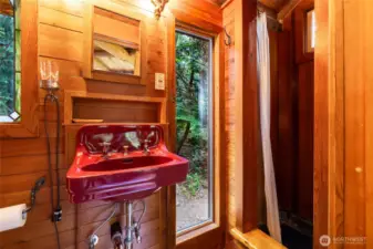 Downstairs bathroom has a shower