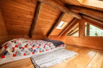 Loft in bunkhouse offers extra sleeping or great storage space