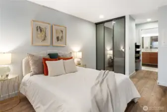 Primary Bedroom with 1 of 2 Closets with Custom Doors