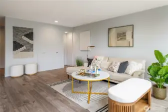 Living Room with Shot of Pet Cubby