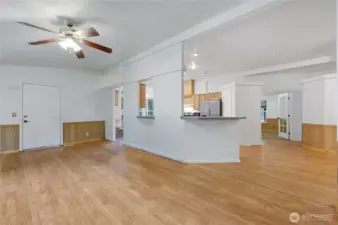 The living room and kitchen tie nicely together.