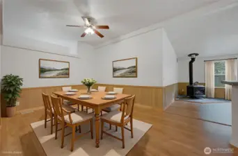 The large dining room ties into the living room and kitchen. It could also be a nice family room.