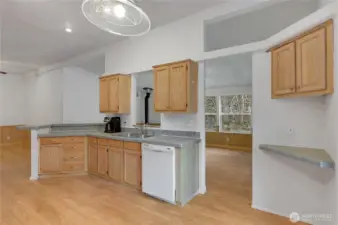 The sink area has a nice pass-through window so you can be in touch with everybody in the living room.