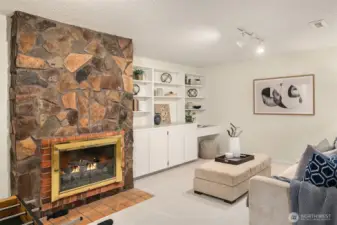 Rec room with built ins.