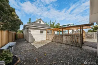 This home features a low-maintenance backyard designed for easy living, complete with a covered walkway to the garage and a dedicated gardening area—perfect for outdoor enjoyment with minimal upkeep.