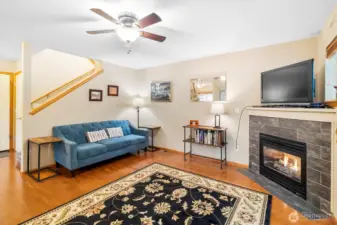 Living room with gas fireplace.