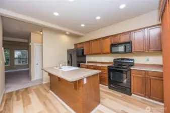 Kitchen side view looking into the living room