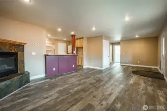 Lower level - Family room with gas FP and open to kitchen and dining space