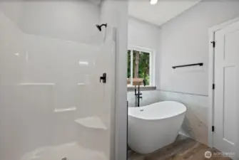 Free Standing Soaking Tub and Lrg Shower