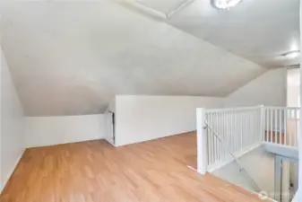 Upstairs has an additional bedroom and more for living space, storage, dream dressing area, or office.