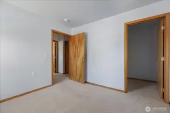 Spacious guest room with a generous walk-in closet to keep belongings neatly tucked away.