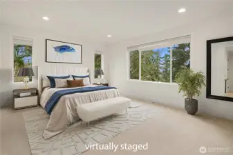 Virtually staged primary bedroom