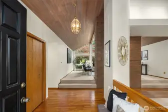 Entry way. Notice the vaulted wood ceiling. Home is not currently staged