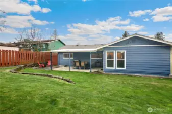 Level, terraced backyard.