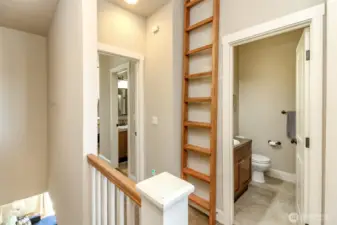 Ladder pulls out and you have access to the third level loft! It is the most amazing space!
