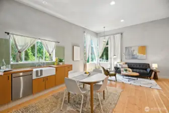 Studio kitchen dining and living