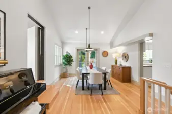 Main house dining room with vaulted ceilings