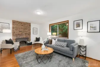 Here's the family room with a gas fireplace.