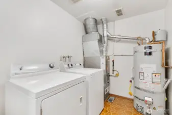 This is the utility room with the washer, dryer, gas hot water heater and gas furnace.