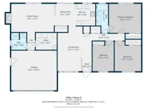 Here is the floorplan of the house - it is 1,340sf. (1,178+56+11+95=1,340)