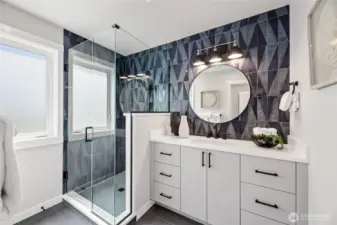 Primary Bath with Heated Floors. (Pic of Unit A)