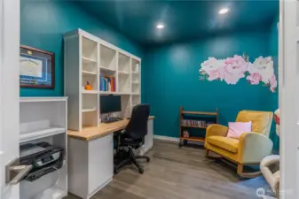 Lovely office with French doors and built-ins