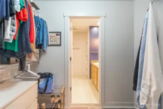 Primary bath has walk-in closet