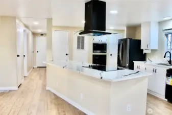 New fridge, stove top and fan, dishwasher, microwave, sink with the convenience of quartz countertops