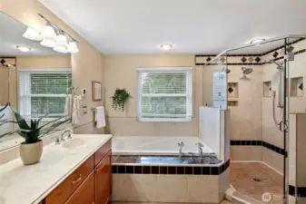 Primary ensuite W/ Heated tile. Soaker tub