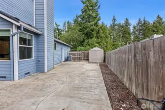 Gardening Shed. Large wrap around patio