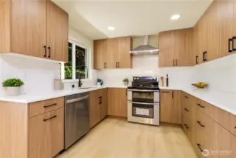 Wow! This kitchen is a stunner. New custom cabinetry, quartz countertops, and full height quartz backsplash throughout. Special drawers for garbage and spices. All new appliances.